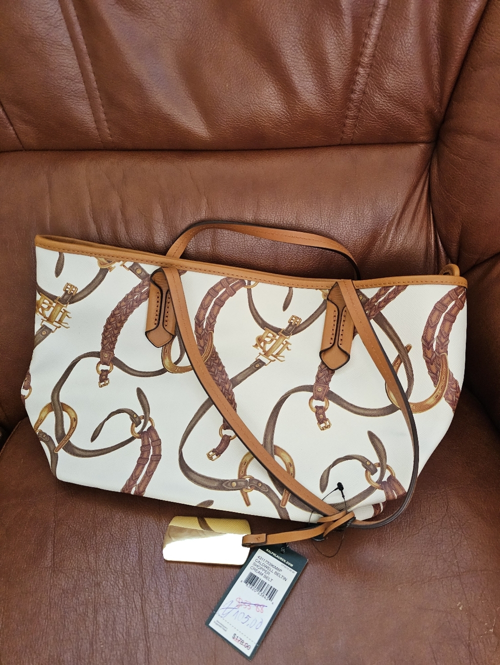 LAUREN by Ralph Lauren Caldwell Belting Classic Tote in White - Picture 7 of 16